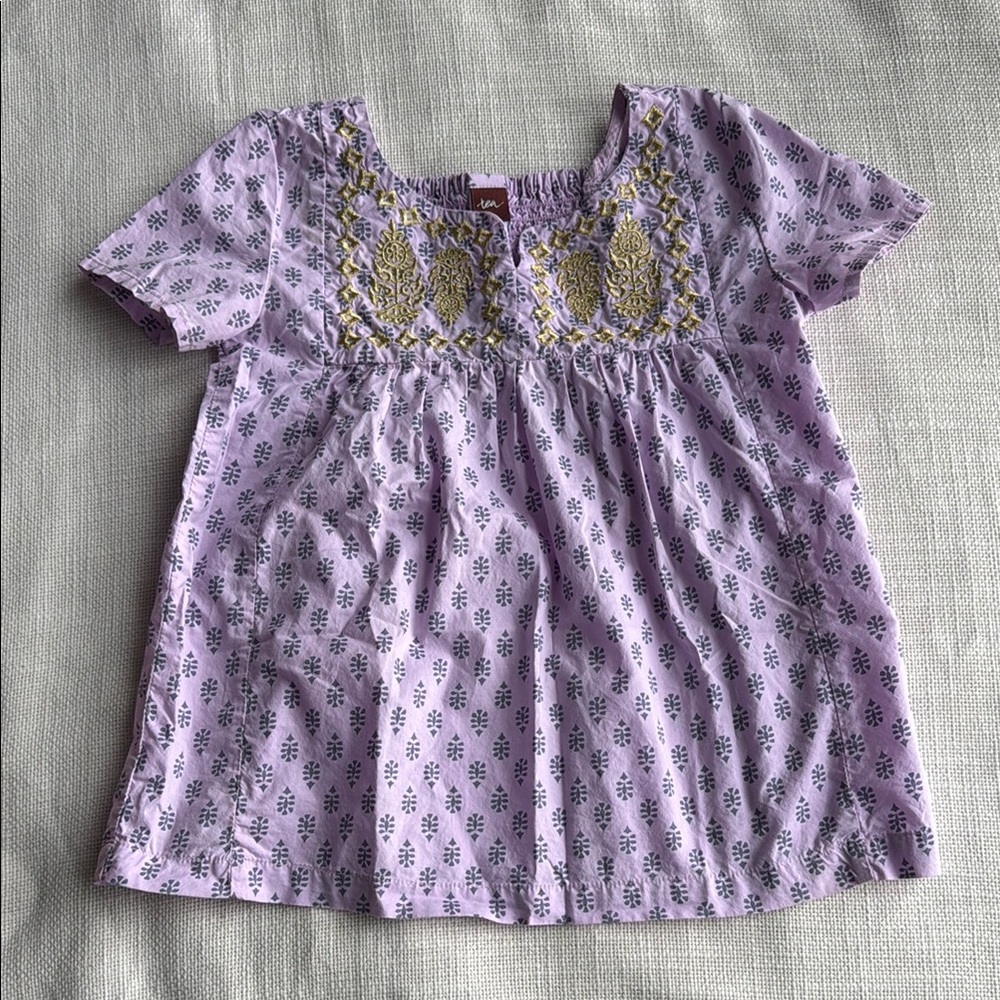 Purple Kids Tea Top with Embroidery
